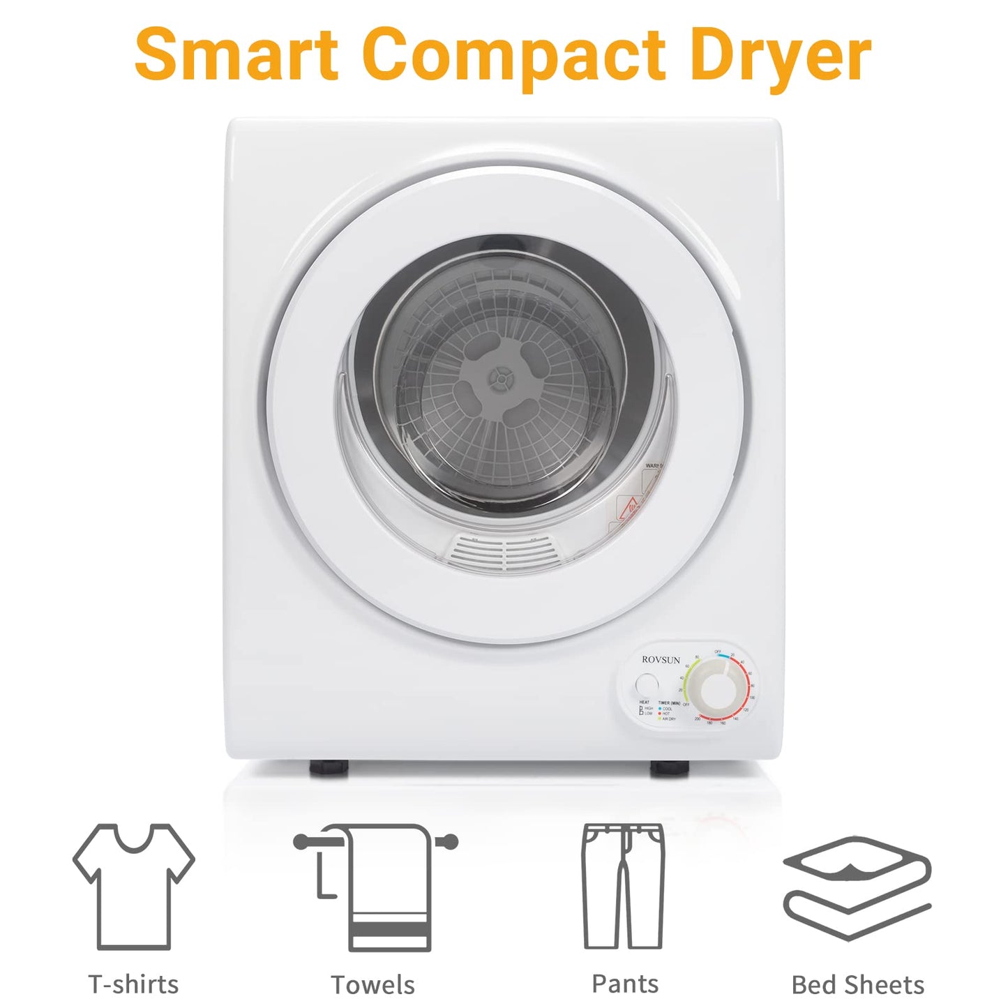 Compact 1.5 Cu Ft Electric Clothes Dryer with Stainless Steel Drum