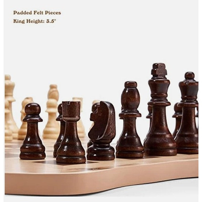 Rustic 15" Wooden Chess Set w/ Natural-Edge Board – New & Sealed (Z2106)