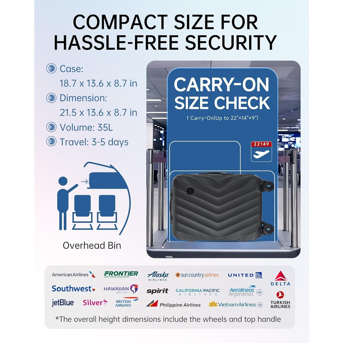 Bagsmart 20" Carry-On Spinner Suitcase – Black Hardside Luggage