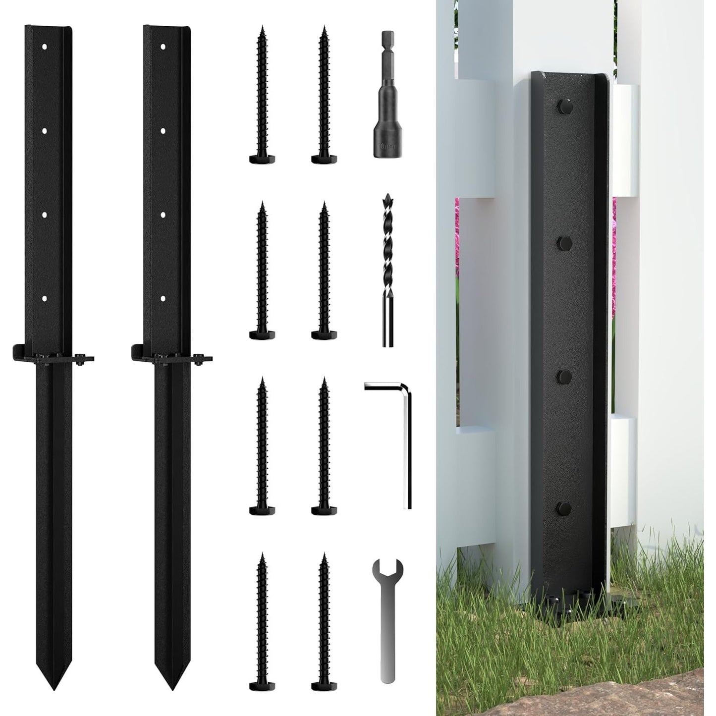 2 Pack Fence Post Anchor Repair Kit – Heavy Duty Ground Spike Stabilizer- NIB