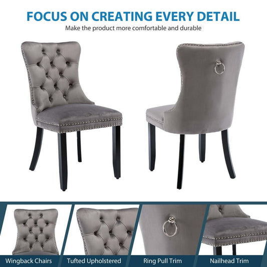 Modern Tufted Gray Upholstered Dining Chairs, Set of 2