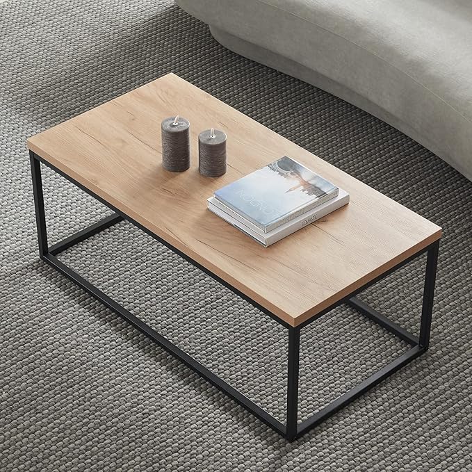 40″ Natural Oak Coffee Table Ottoman – Mid‑Century Modern Rectangle