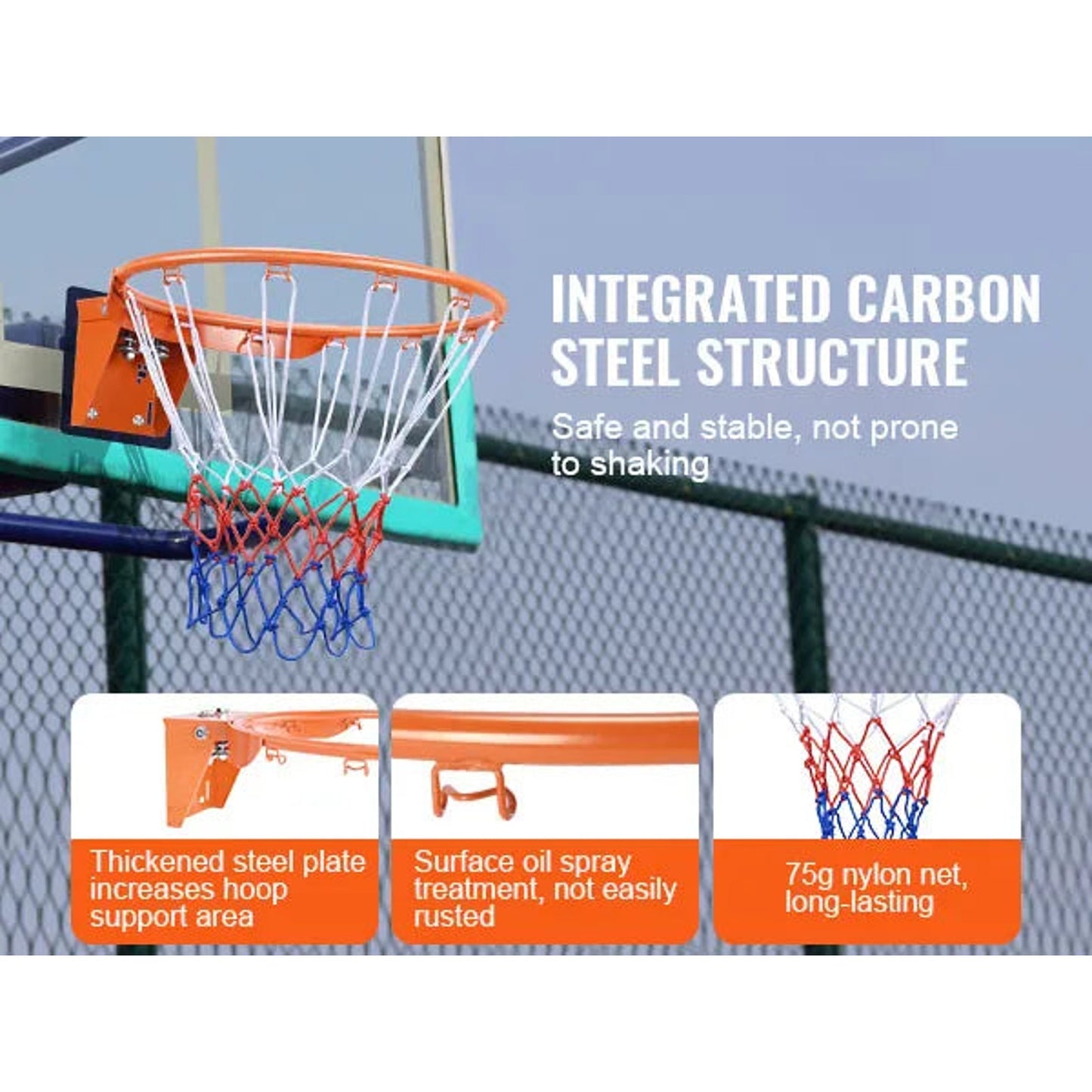 18-inch Flex Basketball Rim, Q235 Steel, Wall/Door Mount with Net- NWT