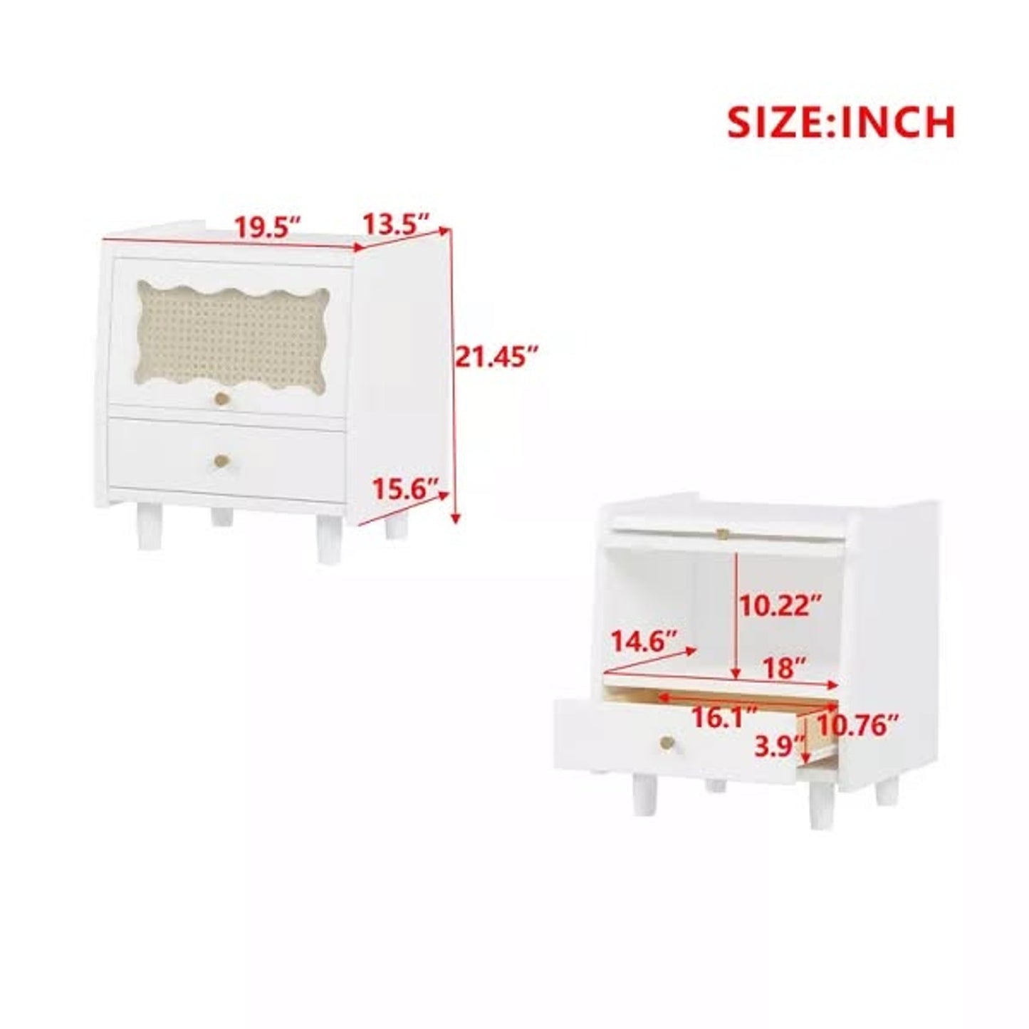 Modern White Wooden Nightstand with Rattan Door & Drawer- New in box