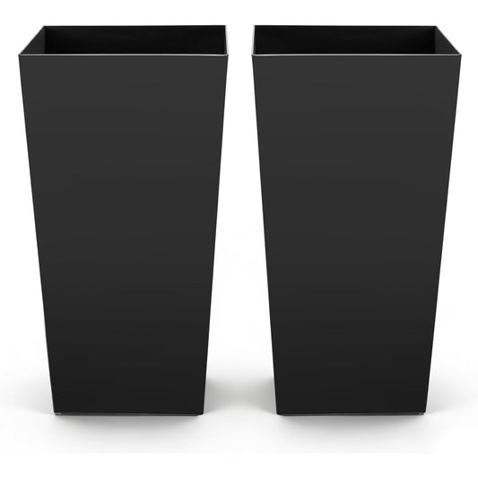 30 Inch Tall Planters For Outdoor Plants Set Of 2, Black