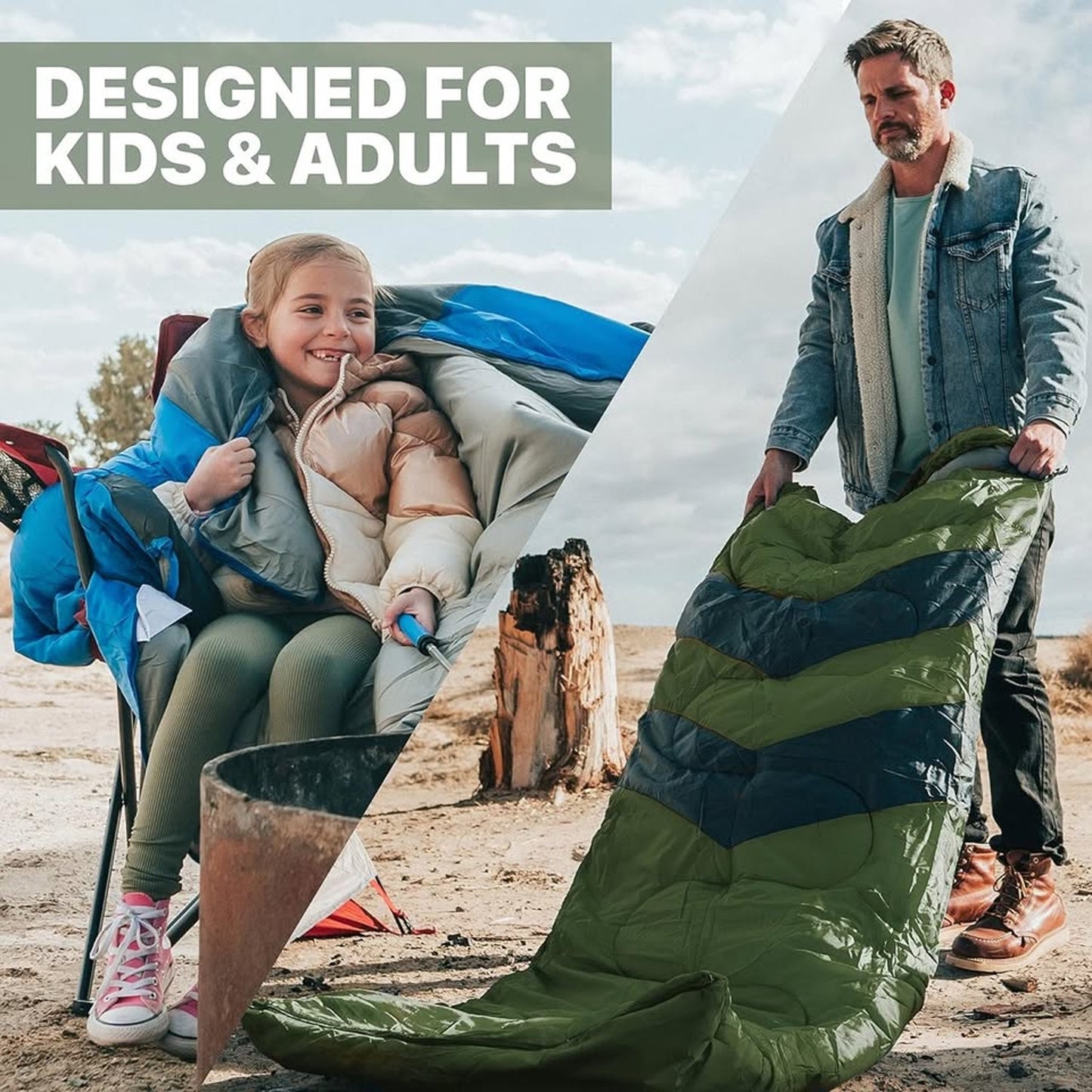MalloMe Camping Sleeping Bag (Adult) — Lightweight, 3-Season w/ Compression Sack