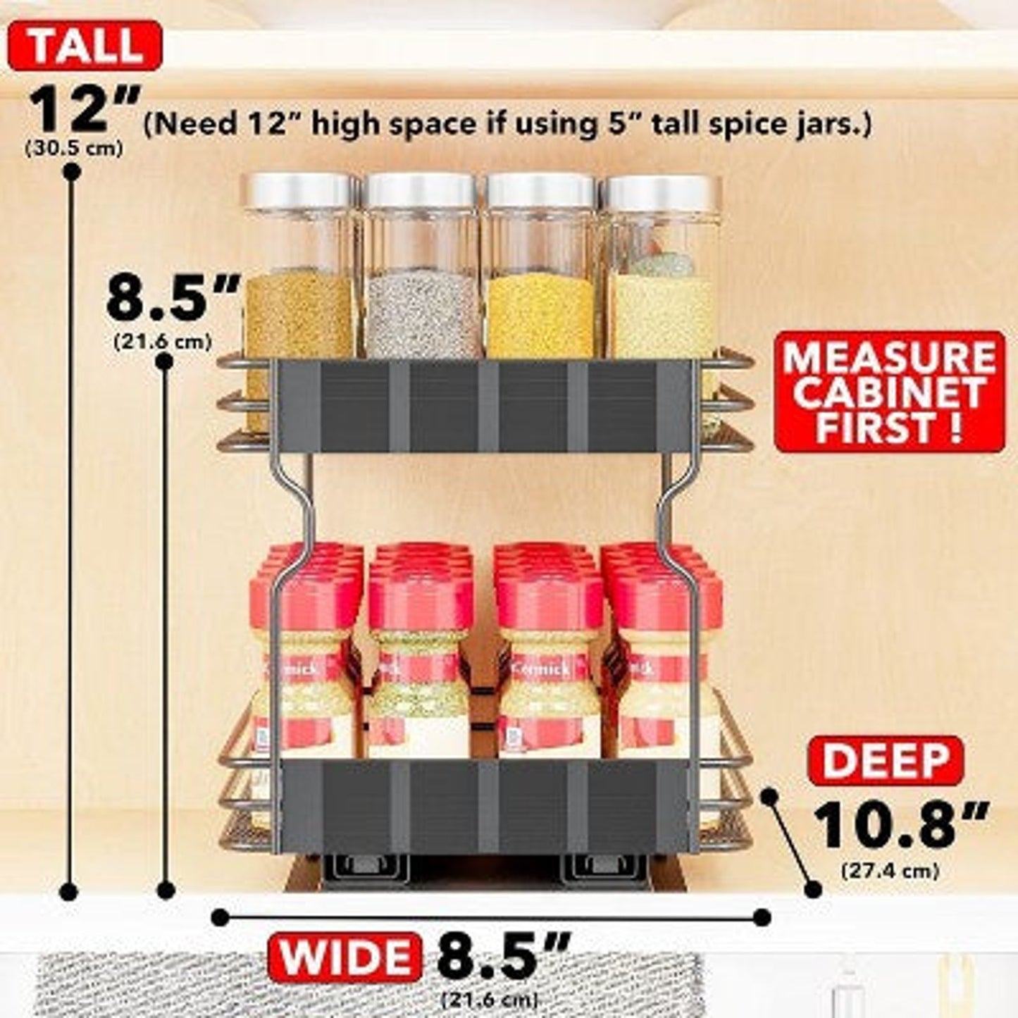 SpaceAid 2-Tier Pull Out Spice Rack Organizer with Labels