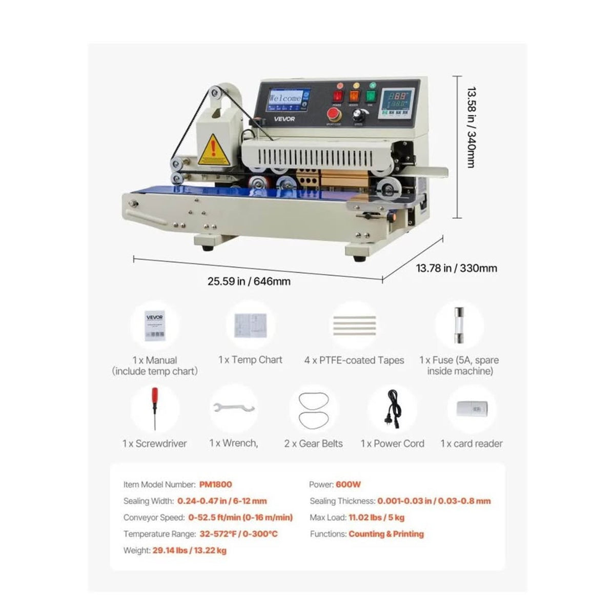 VEVOR PM1800 Continuous Band Sealer