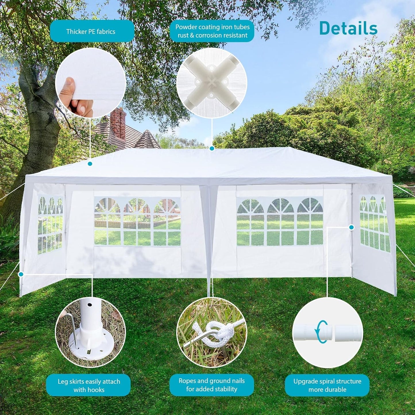 10x20 Waterproof Outdoor Canopy Tent with 4 Removable Sidewalls, White