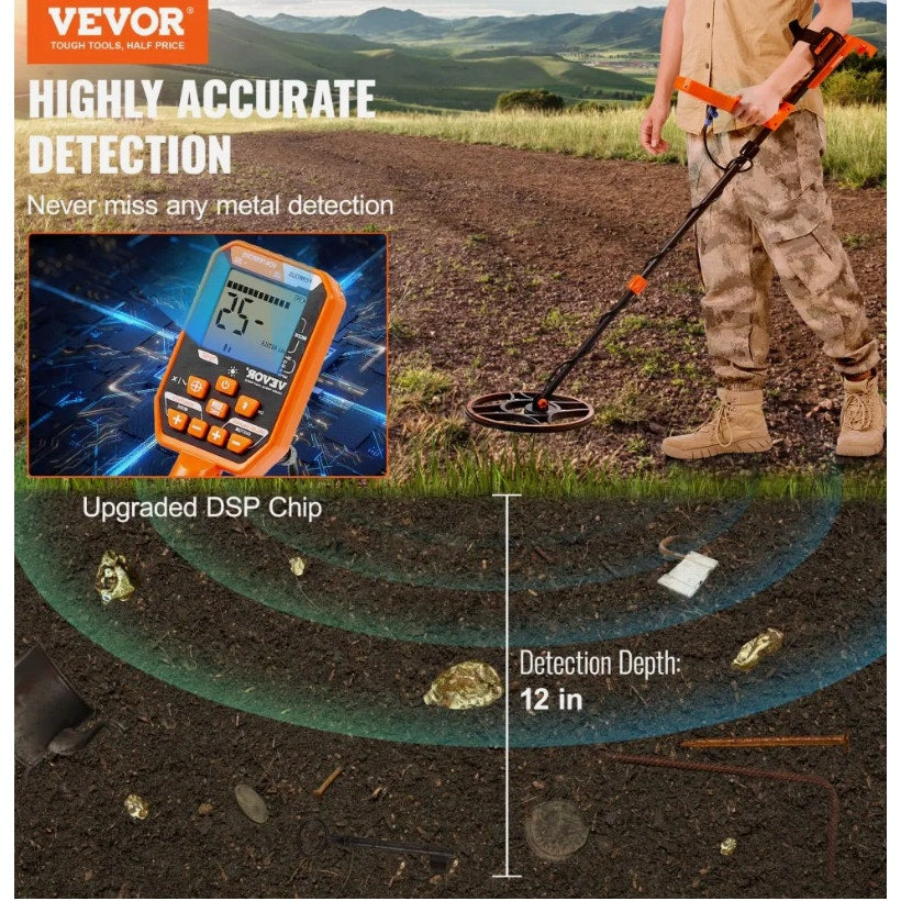 Waterproof Metal Detector – 12" Coil, 7 Modes, Rechargeable