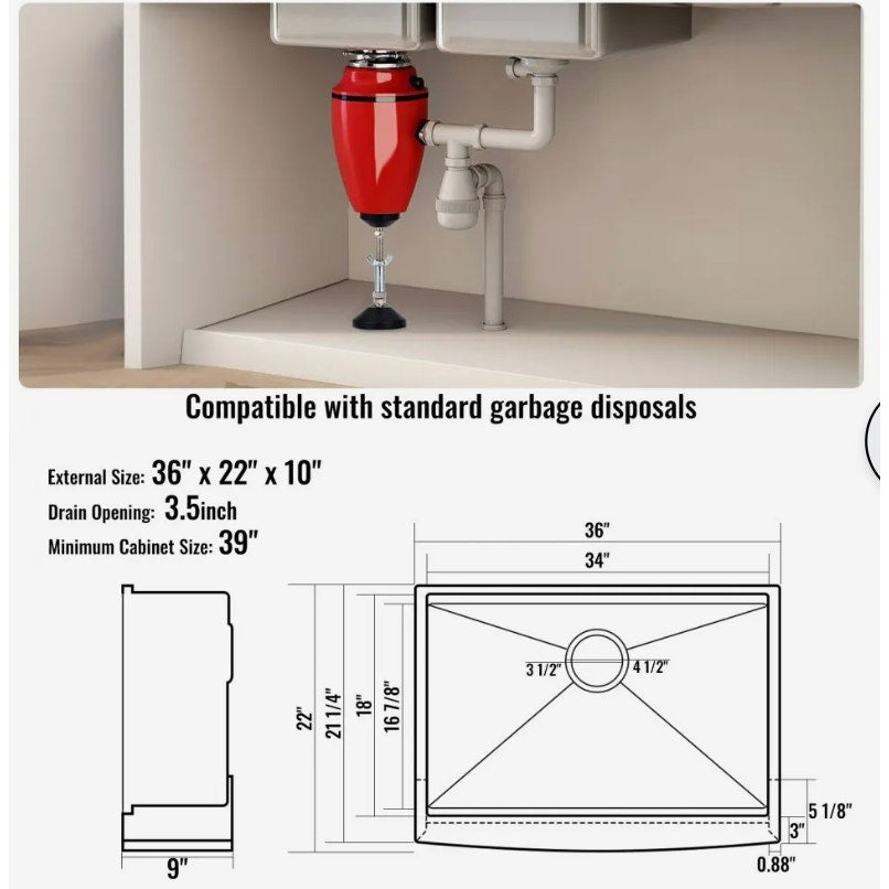VEVOR 36-Inch Stainless Steel Farmhouse Workstation Sink