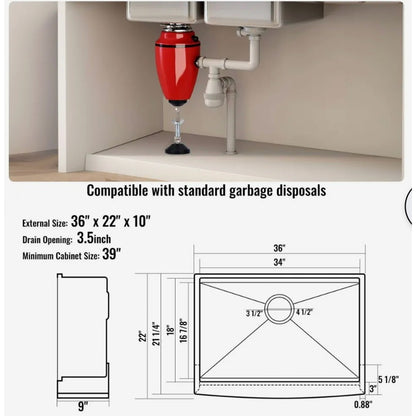 VEVOR 36-Inch Stainless Steel Farmhouse Workstation Sink