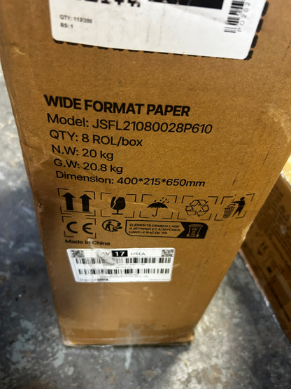 New 8 Pack 24" x 150' Wide Format Bond Paper 20 lb Plotter Printer Rolls