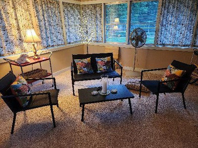 4-Piece Padded Sling Patio Conversation Set, Black, Durable Outdoor Furniture