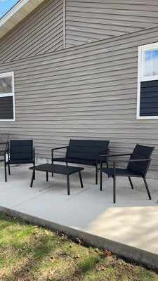 4-Piece Padded Sling Patio Conversation Set, Black, Durable Outdoor Furniture