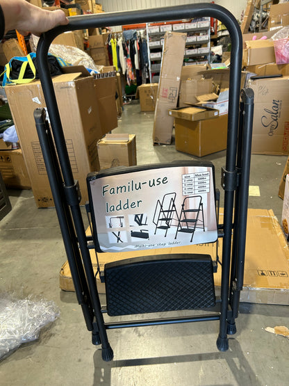 New 2 Step Folding Ladder with Handrail, Wide Anti-Slip Pedals 330lb