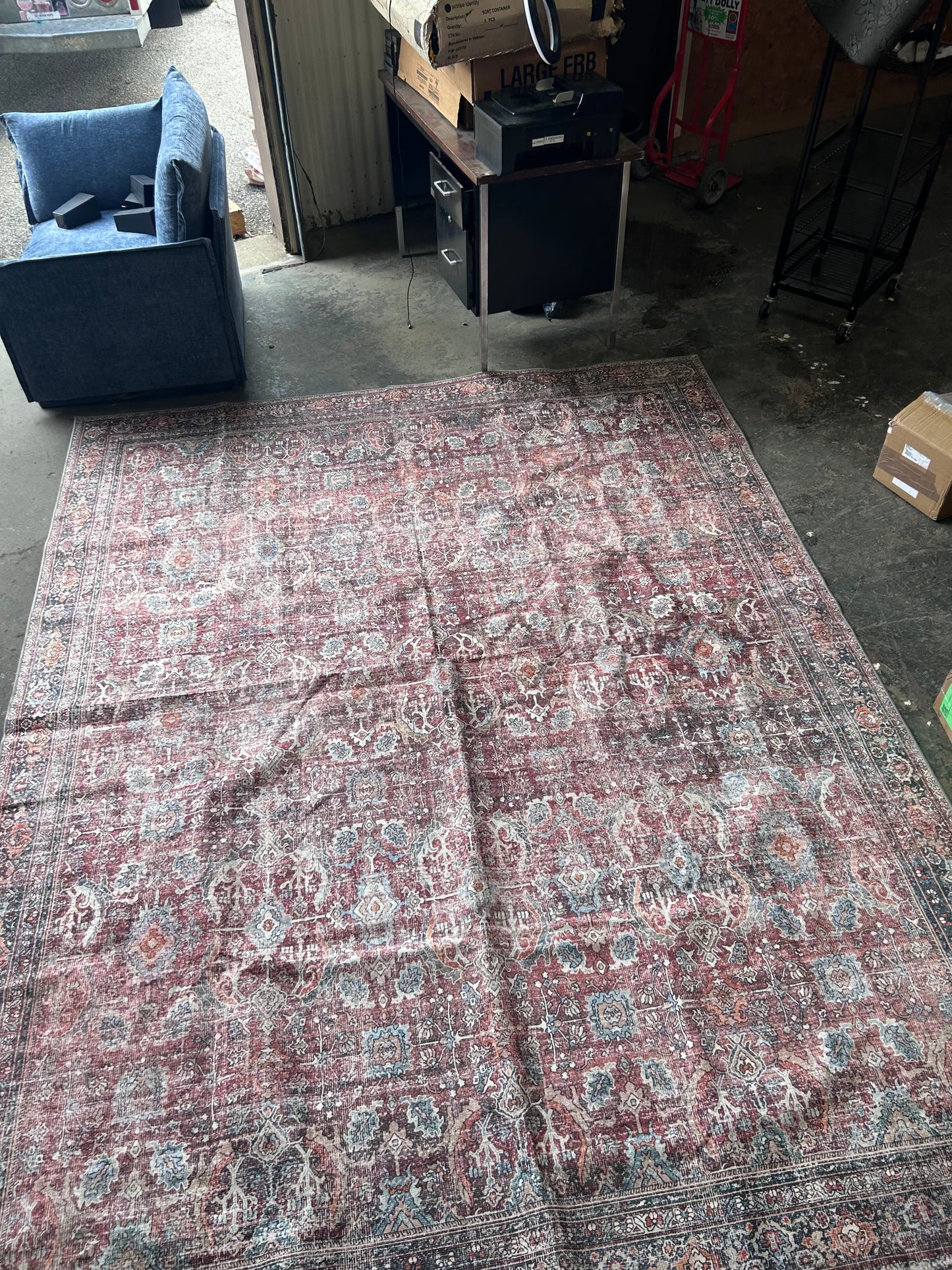 New, Machine Washable Boho Area Rug 8x10 Terracotta/Indigo