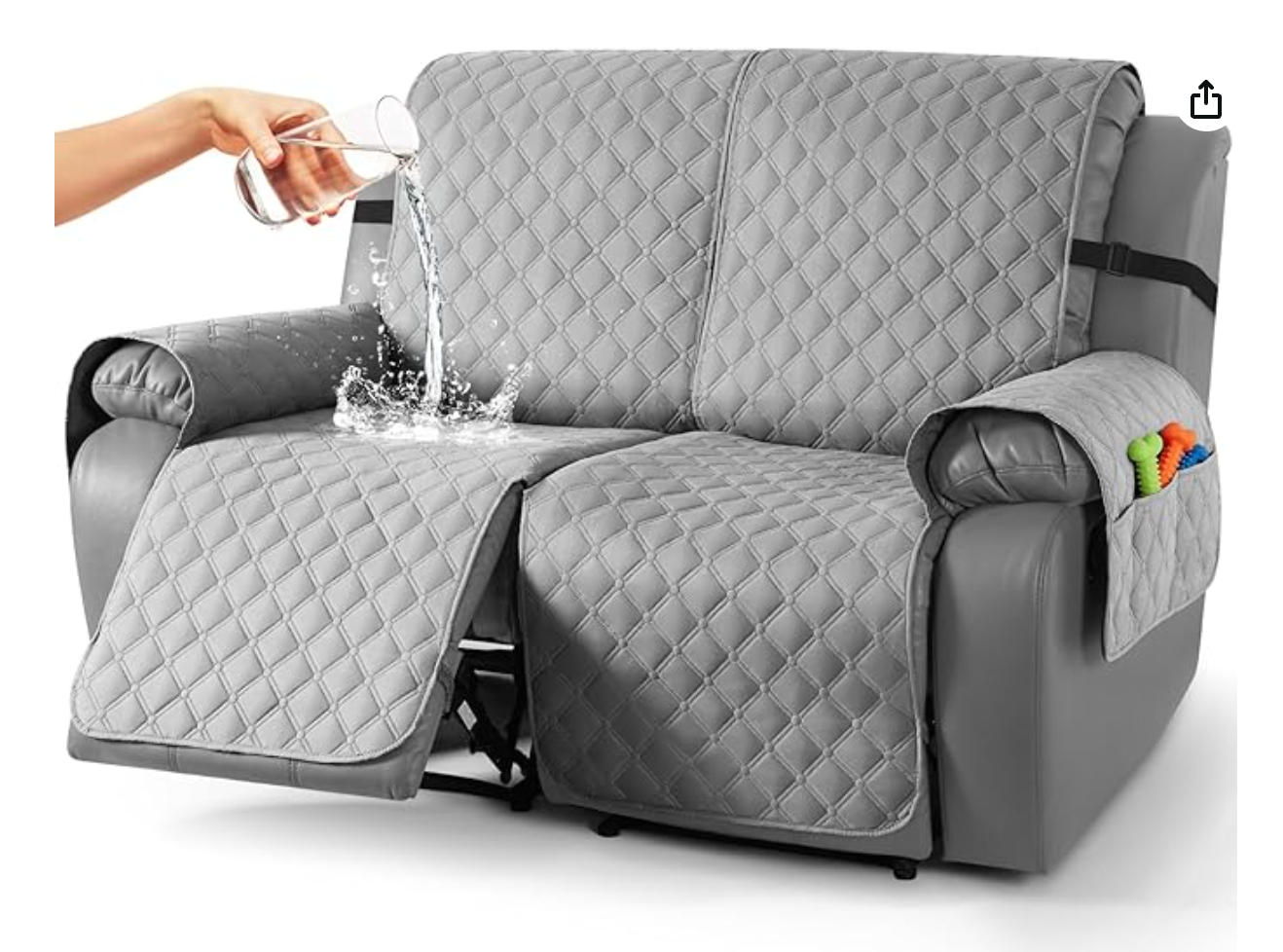 Waterproof Recliner Loveseat Cover 2 Seater Light Gray