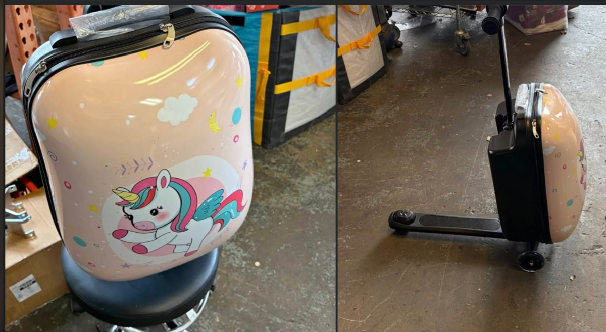 Scooter with Hardshell Luggage, Pink, Unicorn, New