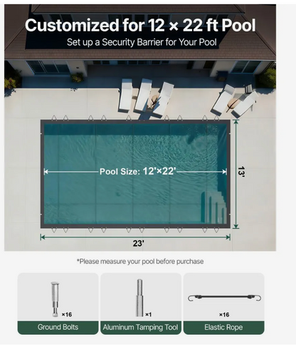 VEVOR 13x23 ft PVC Winter Pool Cover Fits 12x22 ft Inground Pool, New