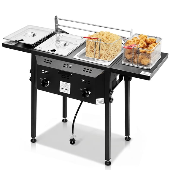 Two Tank Outdoor Propane Deep Fryer 16QT Double Burners