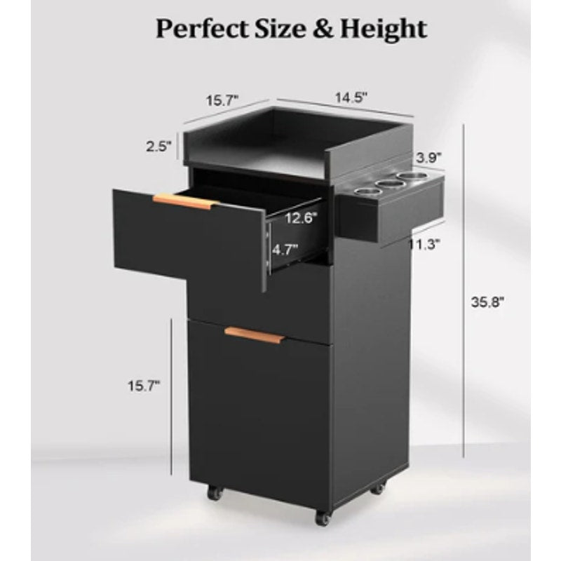 Wooden Salon Trolley Cart with Drawers, Storage Cabinet & Wheels – New