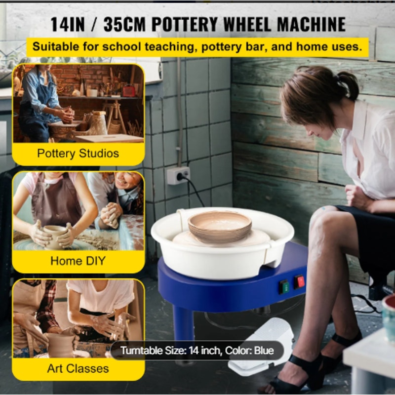 14-in Pottery Wheel – 450 W Electric Ceramic Wheel with Adjustable Height