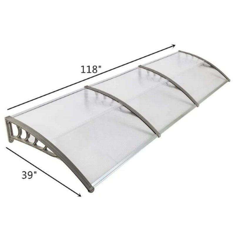 40" × 80" Outdoor Polycarbonate Door & Window Awning – White/Gray 6-Panel