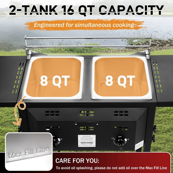 Two Tank Outdoor Propane Deep Fryer 16QT Double Burners