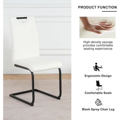 Set of 2 White PU Leather Dining Chairs Black Metal Frame, New