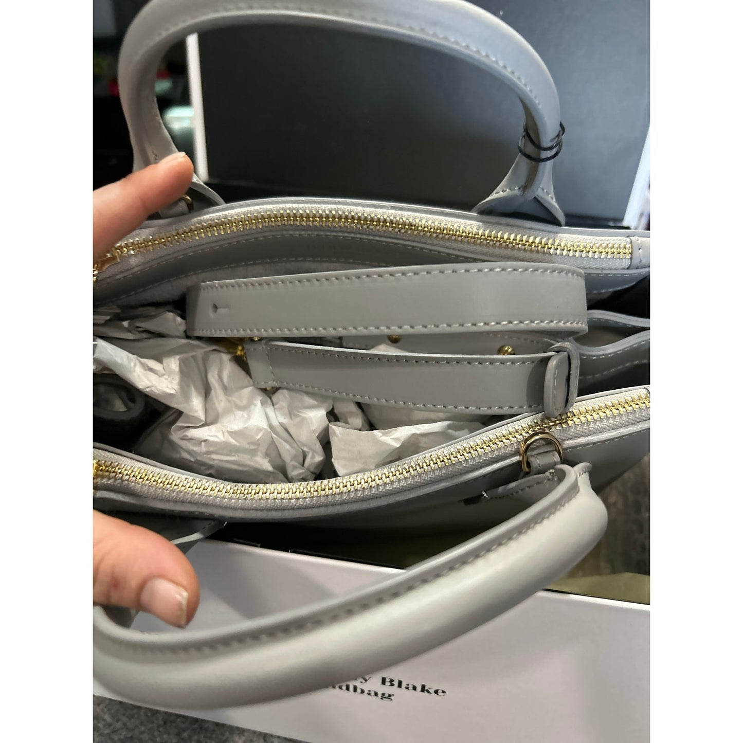 Teddy Blake Roberta 13" Satchel – Turbulence Gray Italian Leather- NWT