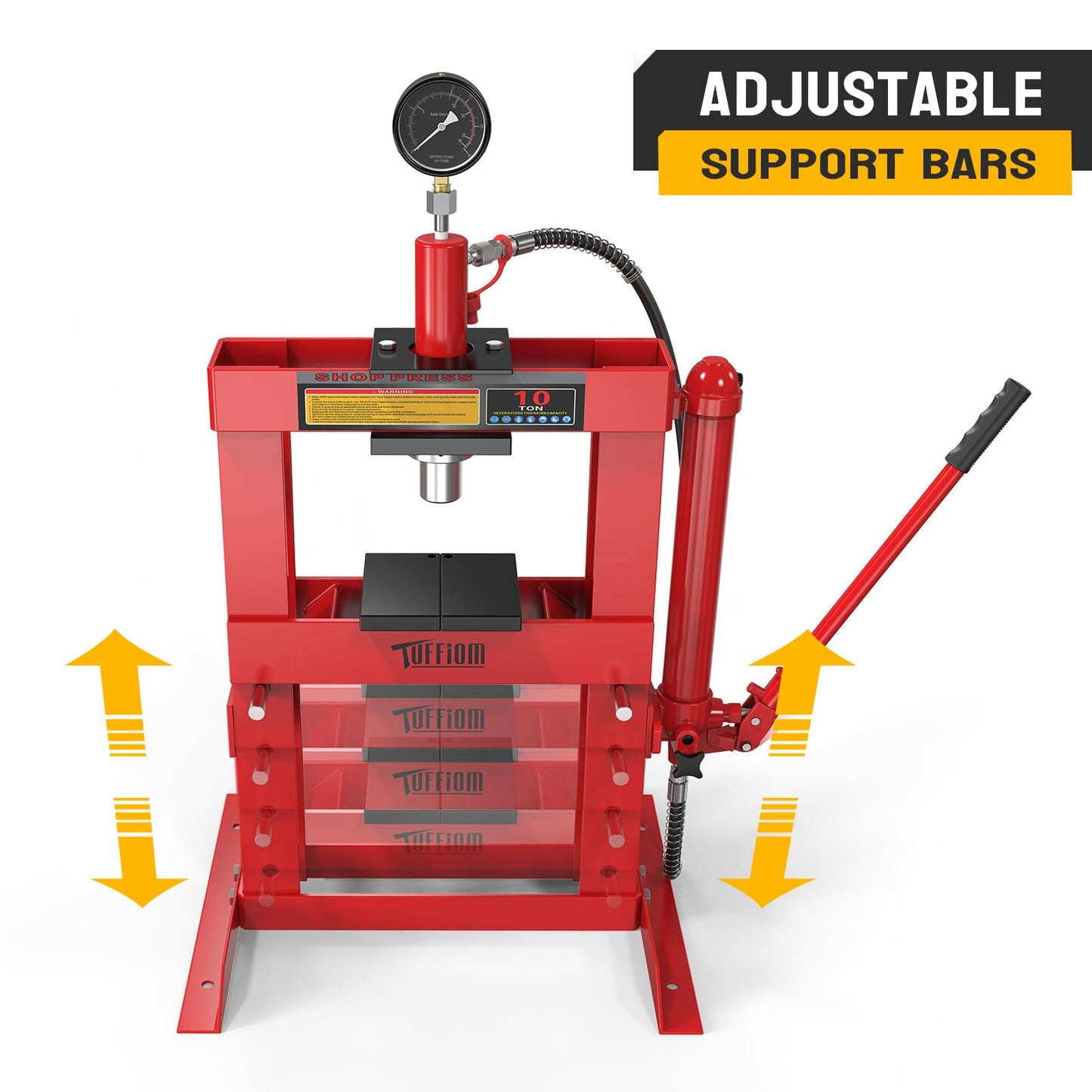 10-Ton Hydraulic H-Frame Shop Press with Pressure Gauge
