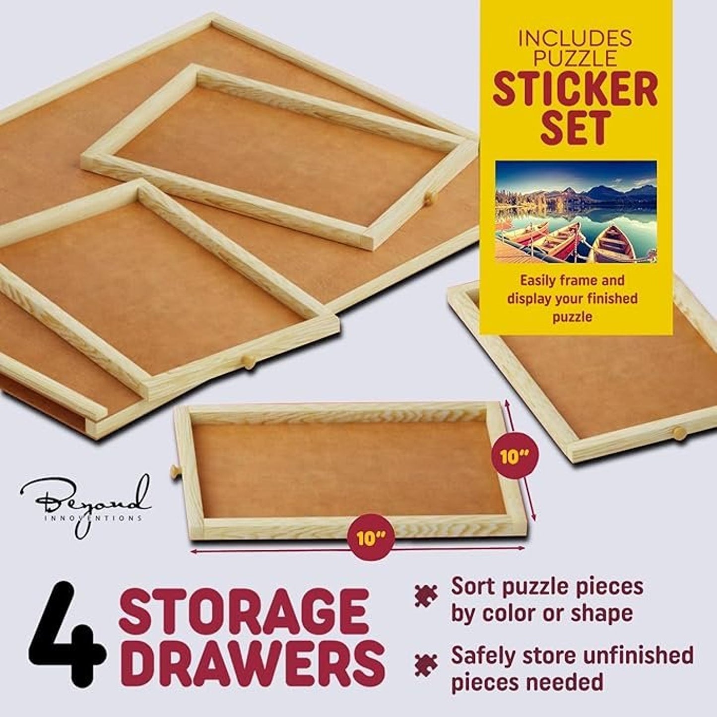 1000-Piece Wooden Jigsaw Puzzle Board — Rotating w/ 4 Drawers & Cover