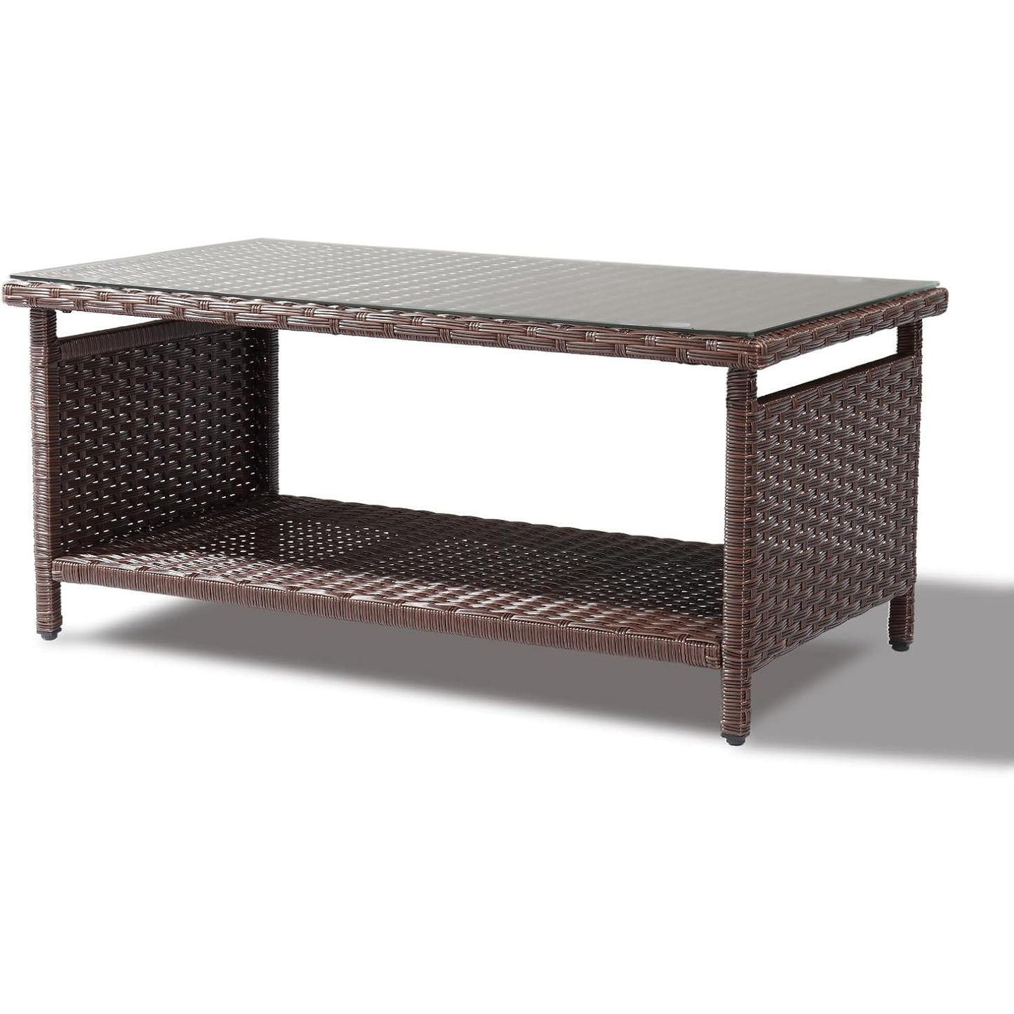 Outdoor Wicker Coffee Table with Tempered Glass Top- Patio, Deck, Porch -New