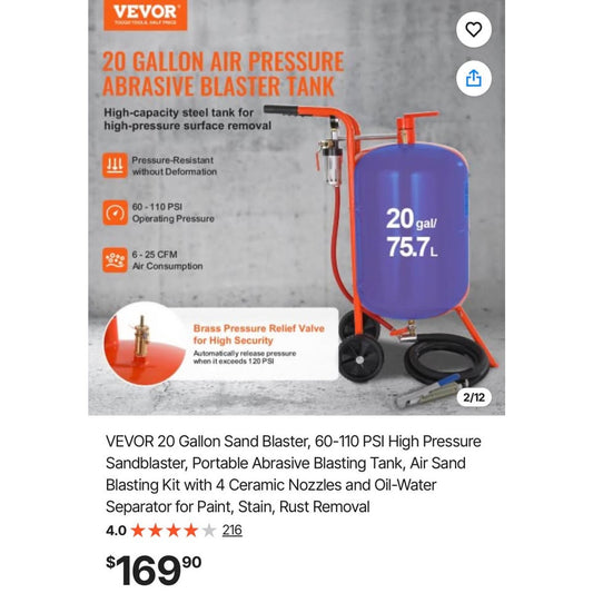 VEVOR 20 Gallon Sand Blaster