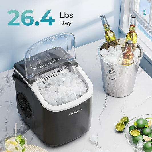 Countertop Bullet Ice Maker 26.4 LB/Day w/ Self-Cleaning & Carry Handle (Black)