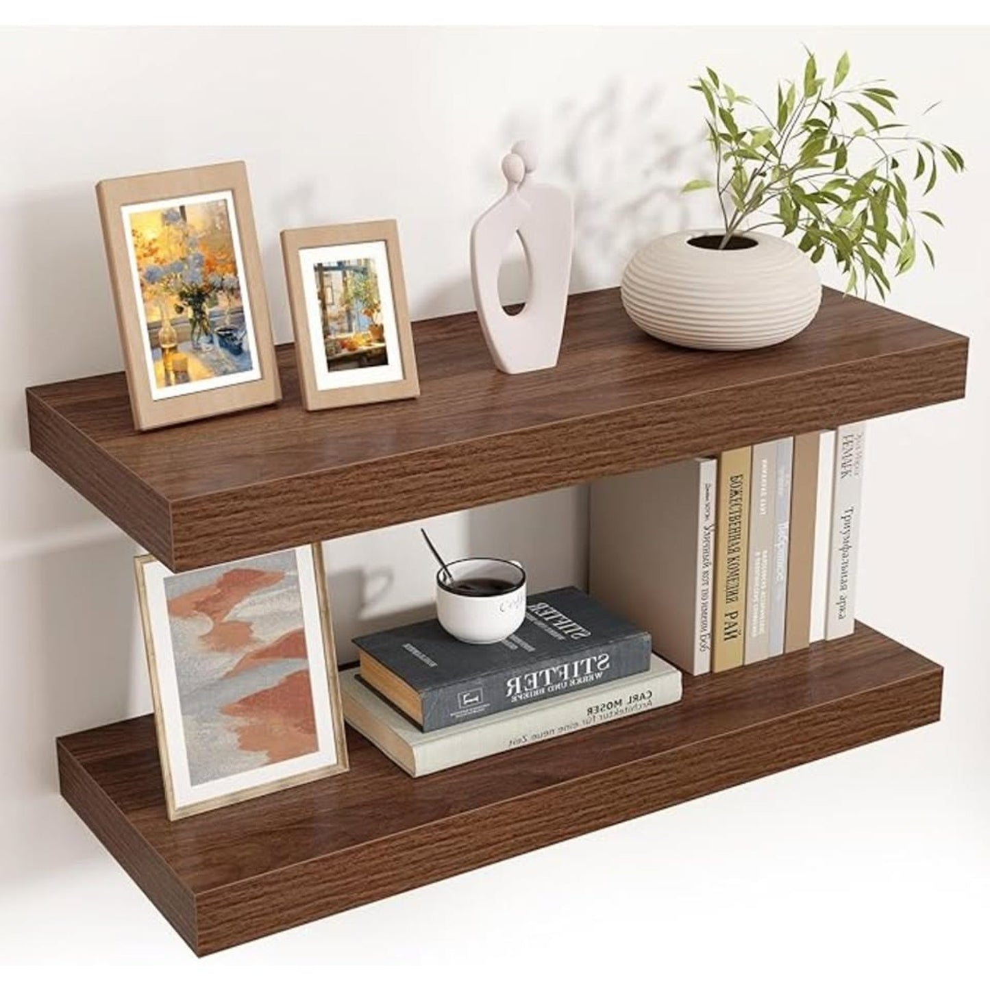 Floating Shelves – 2 Large Walnut Wall Mounted Shelves with Invisible Brackets (24" x 9" x 1.5")
