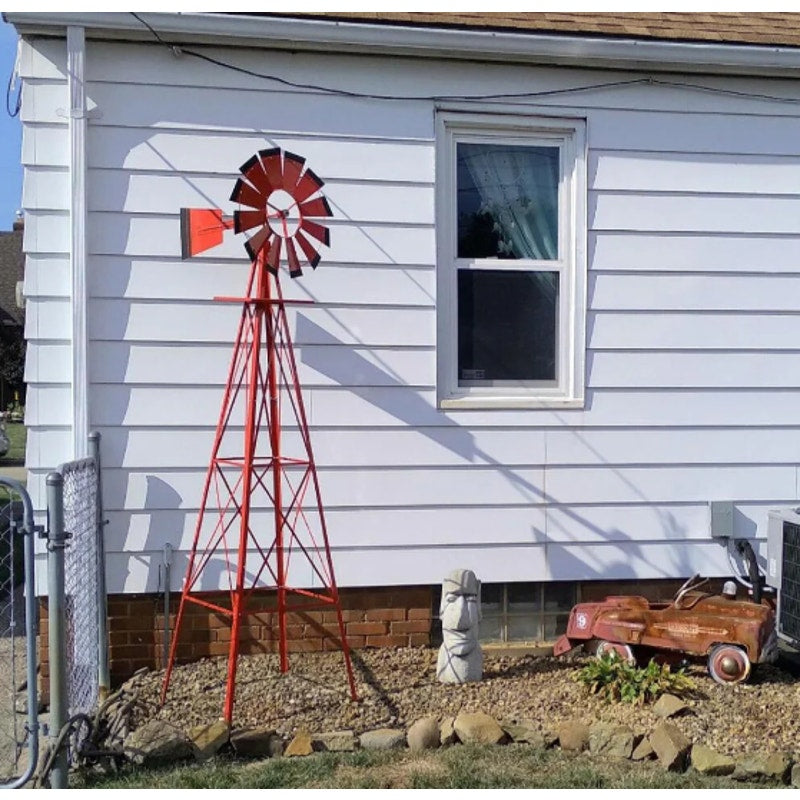 8FT Metal Windmill – Garden/Yard Decoration with Weather Vane