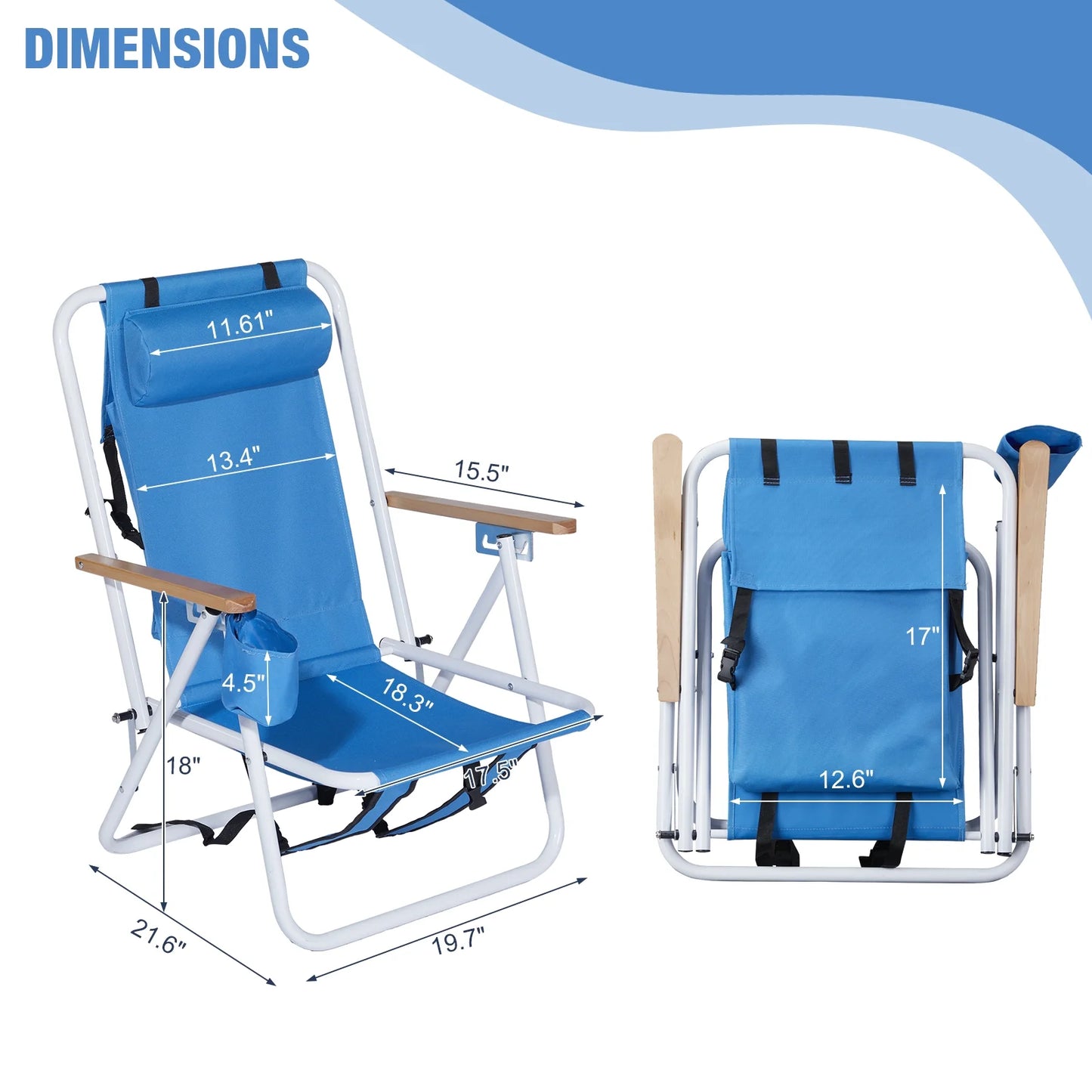 Ktaxon Blue Backpack Chair – Portable Folding Chair with Storage Backpack