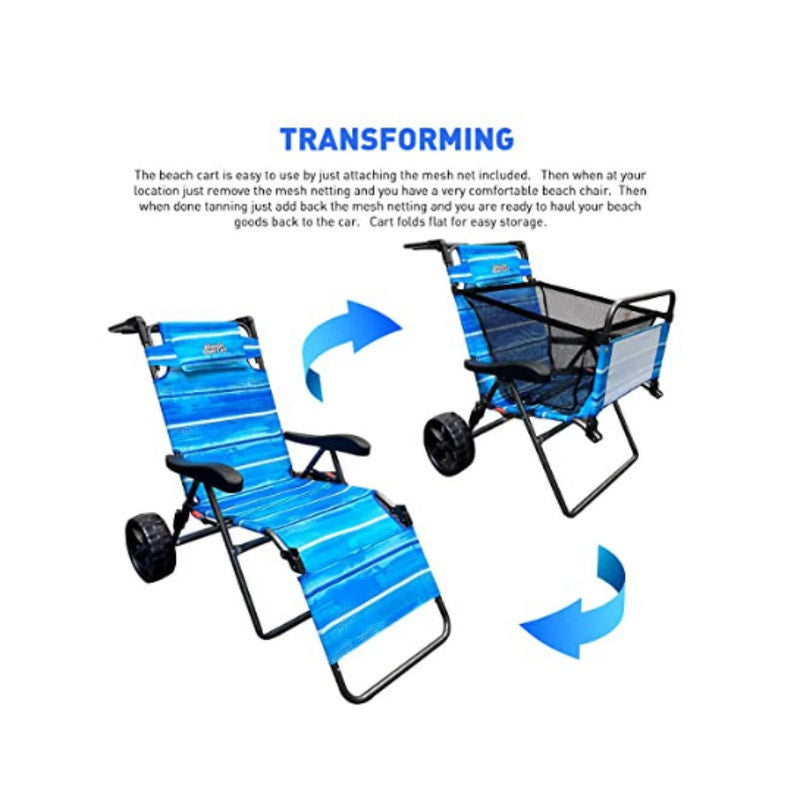 EasyGo 2-in-1 Beach Cart & Lounger Chair – Large Blue Stripes- New in box
