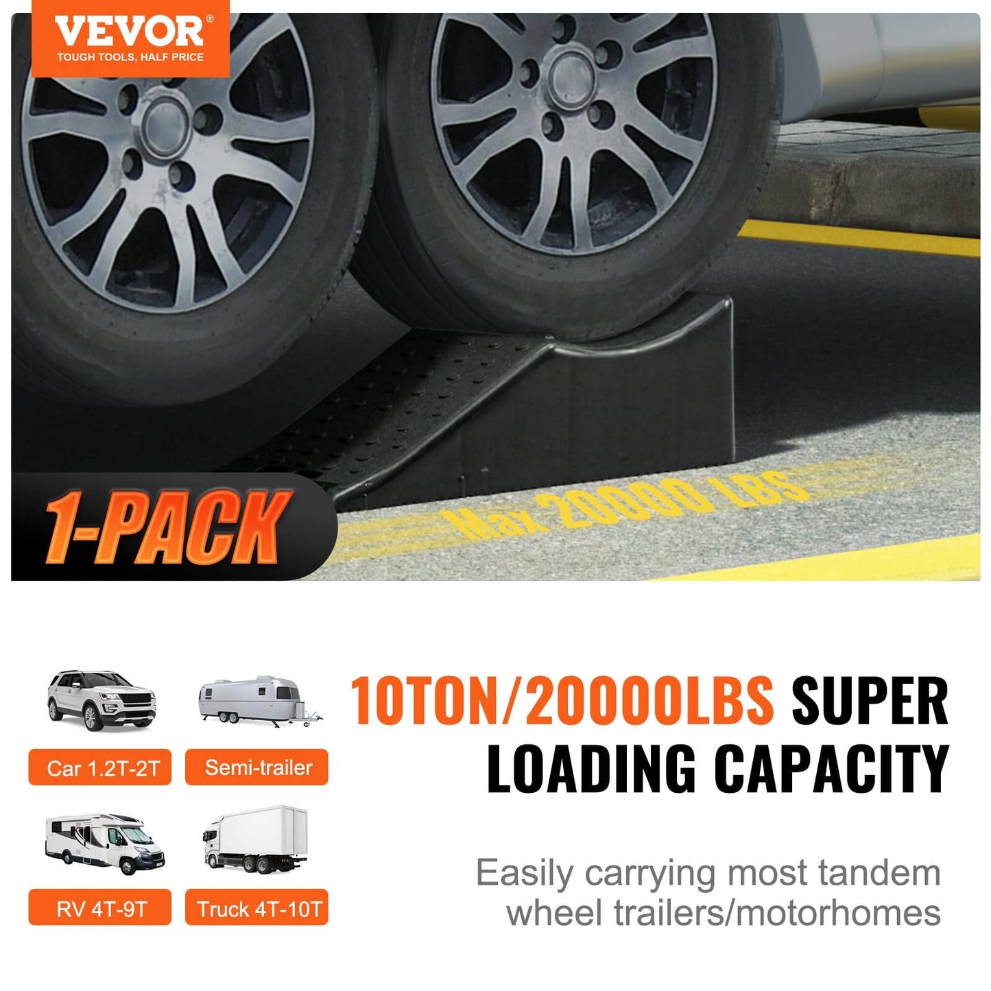 VEVOR Car Service Ramp – 20,000 lb (10 Ton) Capacity, 5.5″ Low-Profile Lift, Heavy-Duty Plastic Ramp