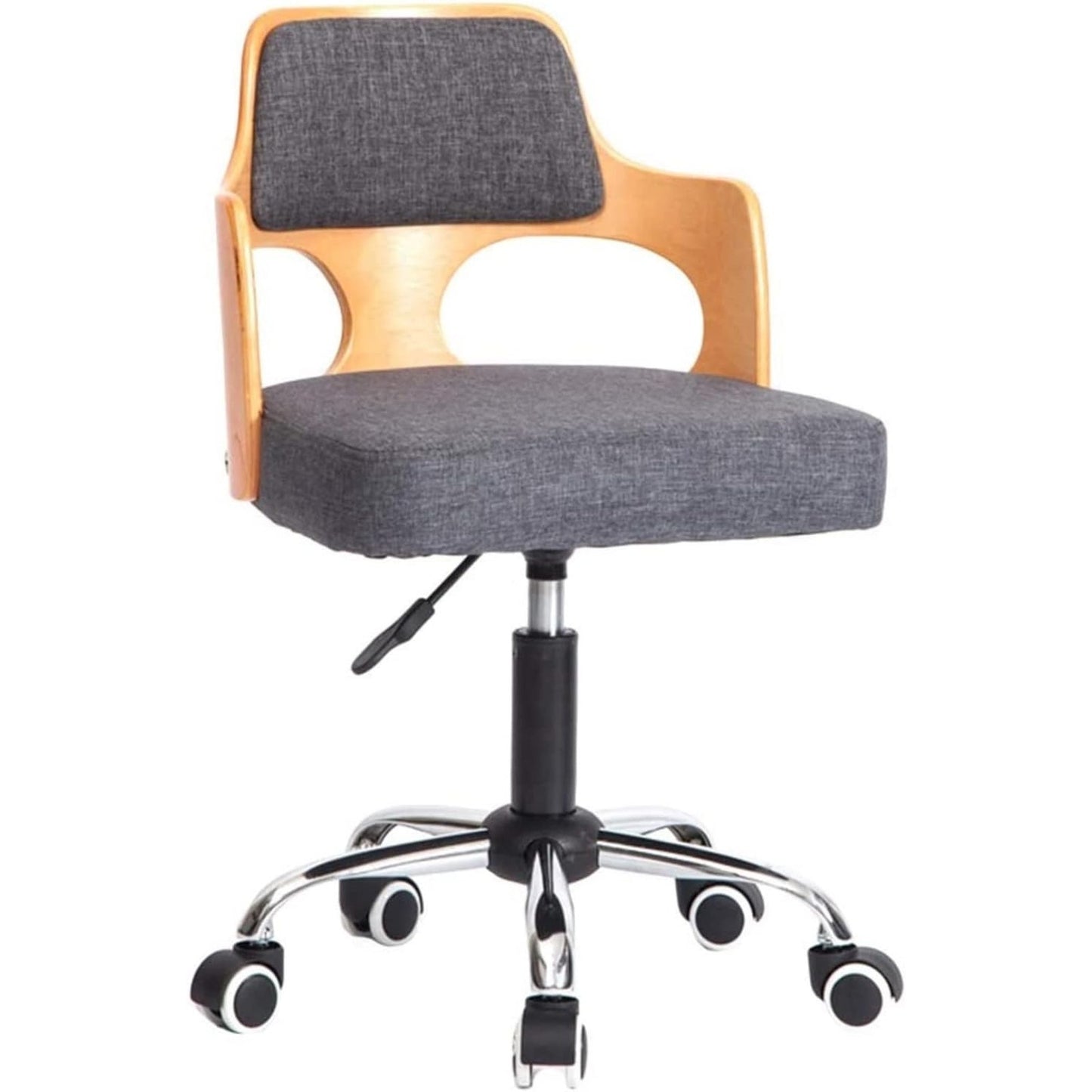 VINGLI Grey Swivel Office Desk Chair with Wood Accents