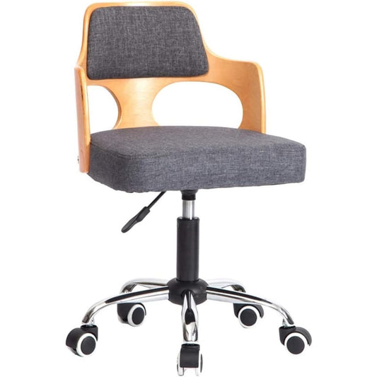 VINGLI Grey Swivel Office Desk Chair with Wood Accents