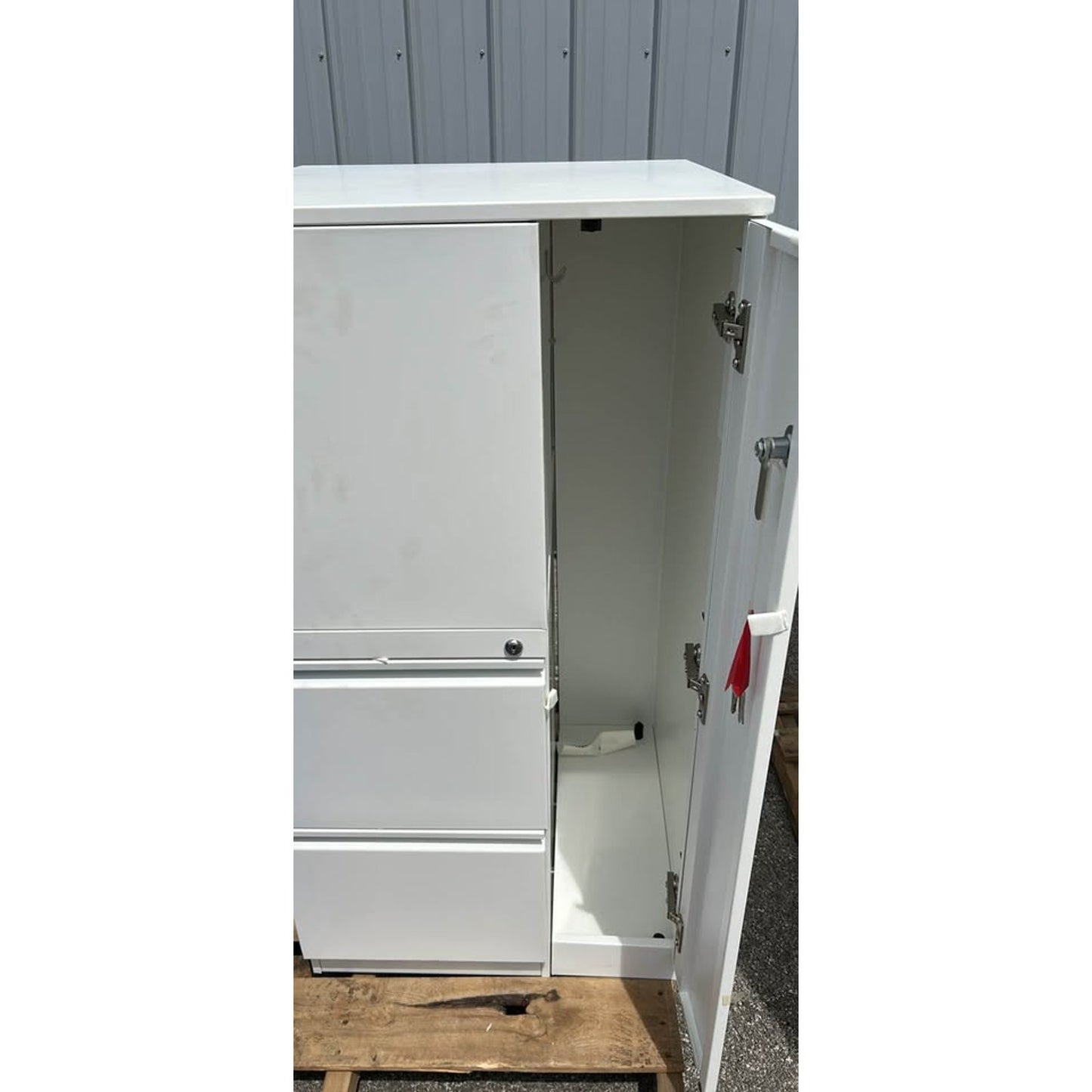 Locking Metal Storage Cabinet with Locker & 2 Drawers White
