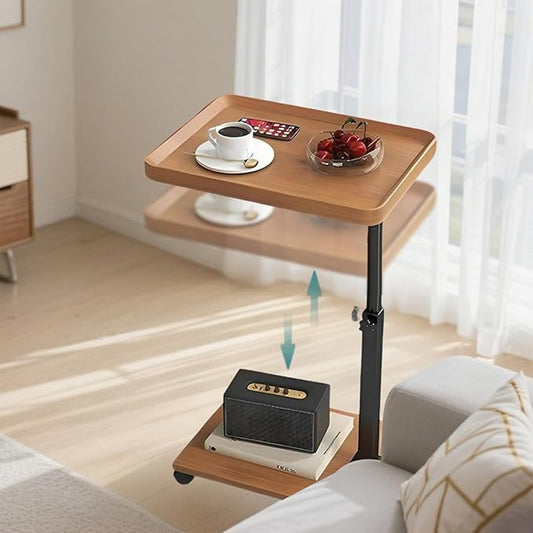 Adjustable Height C Table with Wheels – 360° Swivel Sofa Tray Table