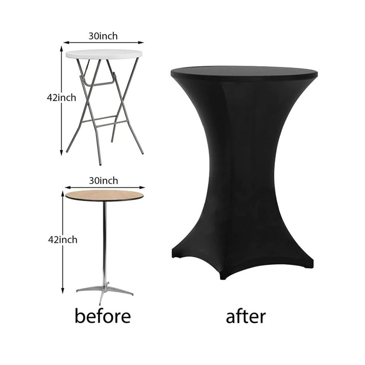 4-Pack Spandex Cocktail Event Table Covers – 30x42″ Black, Fitted