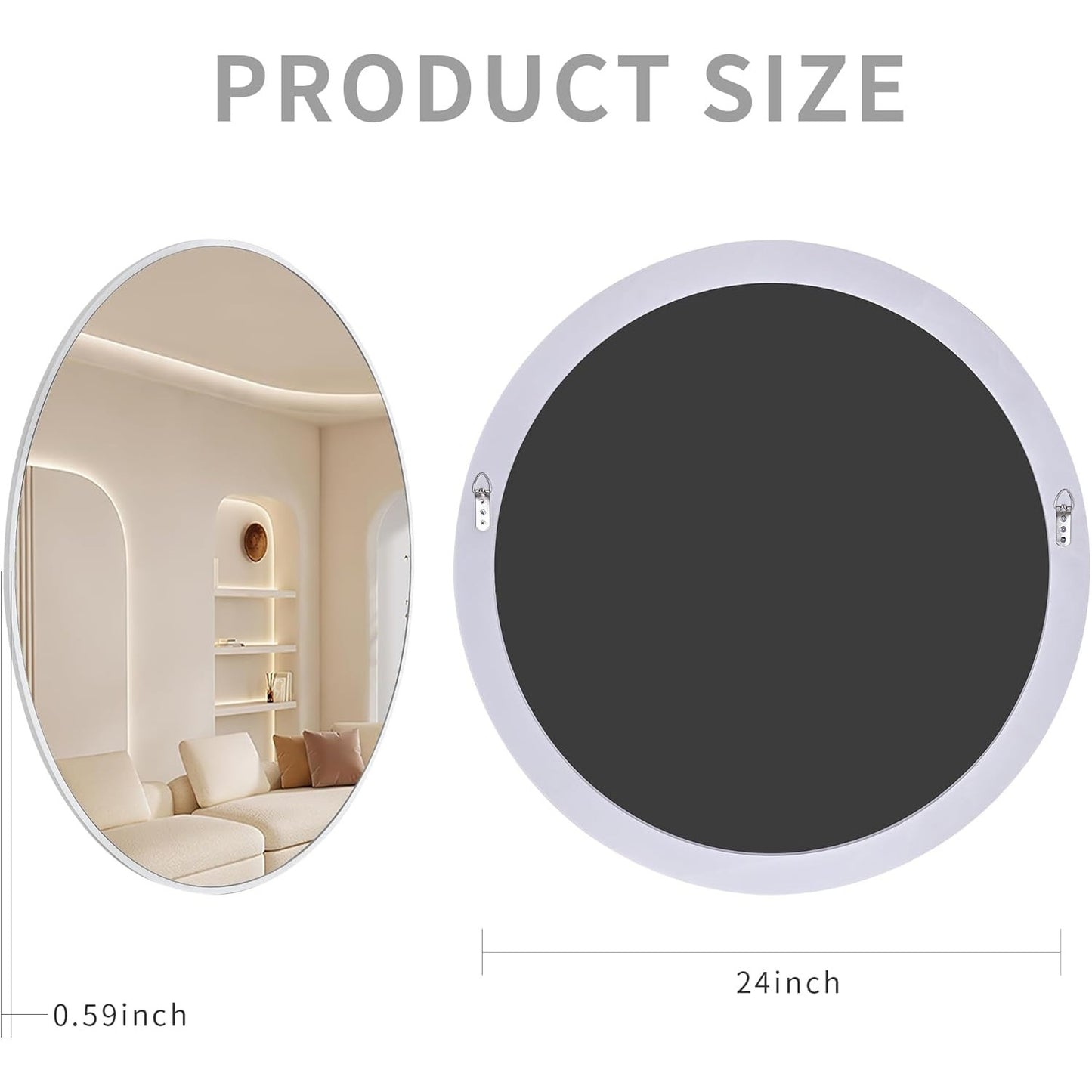 24" White Round Wall Mirror – Bathroom, Entry, Bedroom Décor- New in box