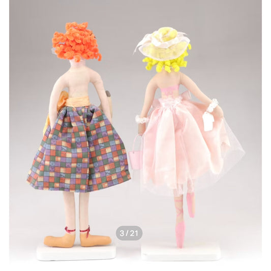 Modern 20” Handmade Cloth Art Doll Pair Folk Art Country Ballerina Goose