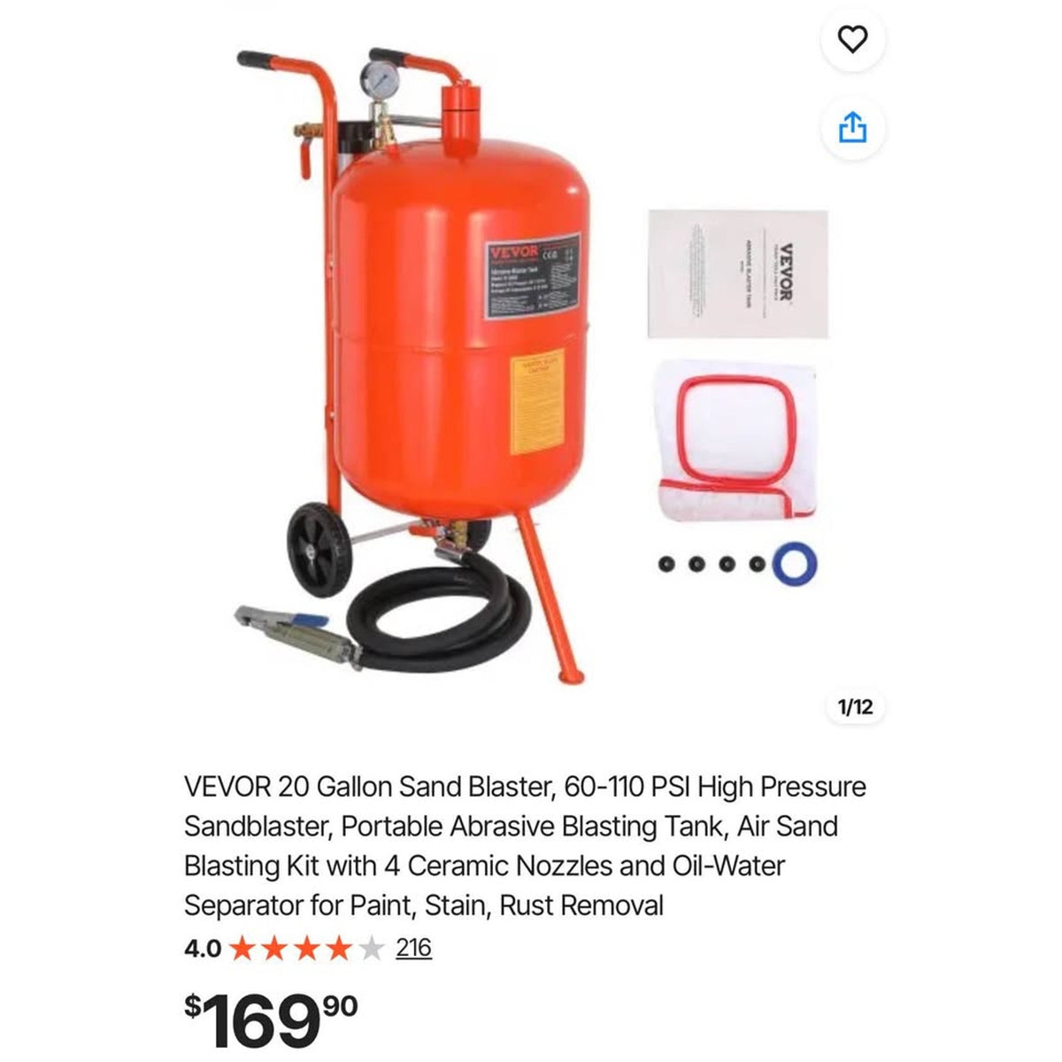 VEVOR 20 Gallon Sand Blaster