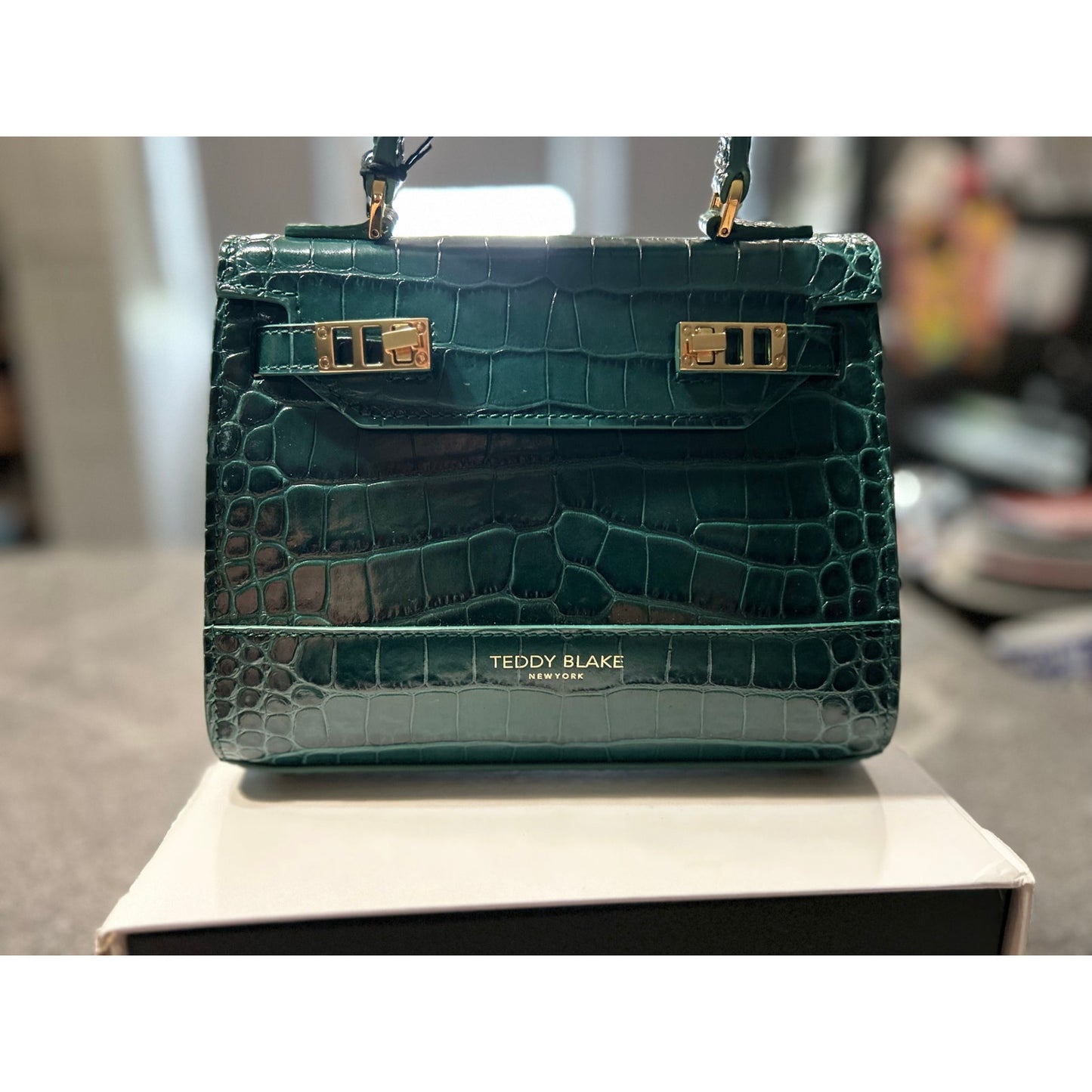Teddy Blake Kim 9" Satchel – Rare Bottiglia Green Croc, Gold Hardware- NWT!!!